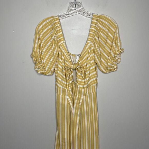 FOREVER 21 Womens Yellow Cream Striped Knotted Jumpsuit NEW Wide-Leg Sz Small S - Picture 5 of 12